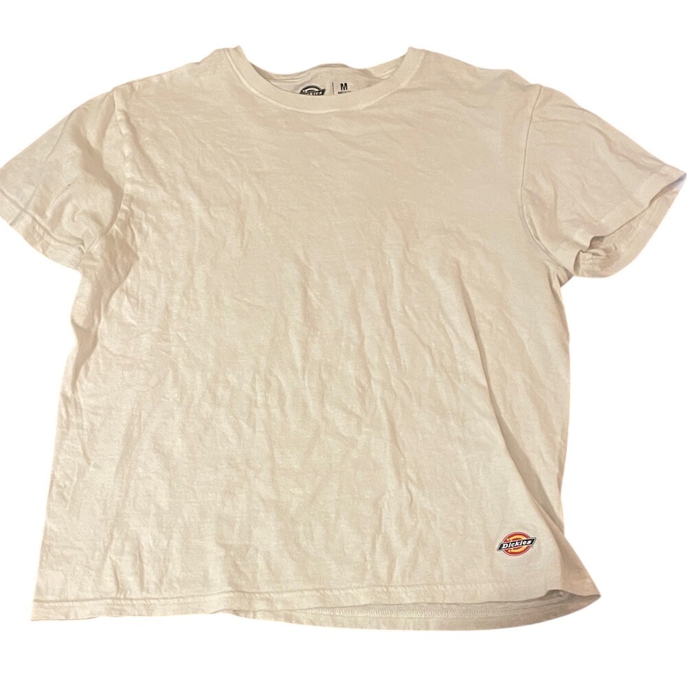 Dickies Mens White‎ Short Sleeve Cotton Crew Neck T-Shirt Size M Logo Patch